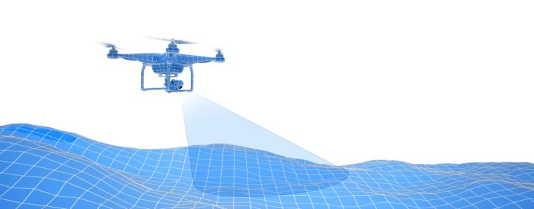 Blue,Drone,Over,Terrain,Mesh.,Geo-scanning.,Wire-frame,Style